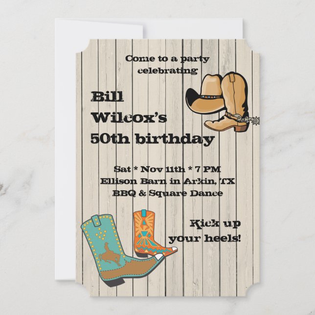Cowboy GRILLEN und quadratisches Dancce Party Einladung (Vorderseite)