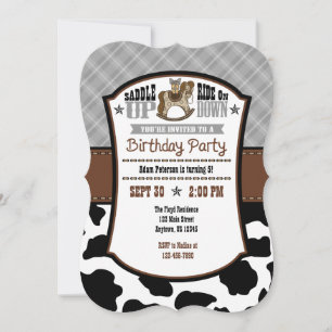 Cowboy Gris Plaid Cowboy Invitation d'anniversaire
