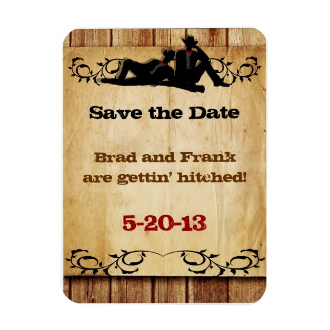 Cowboy Grooms Gay Wedding Rett-the-Date-Magnete Magnet (Vertikal)