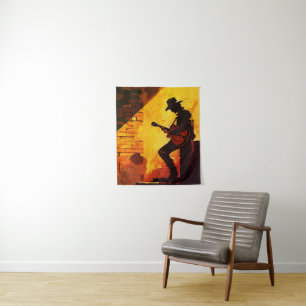 Cowboy Guitarist Wall Art - Rustikaler Western Mus Wandteppich