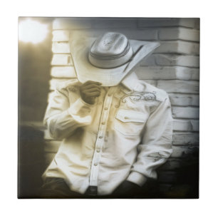 Cowboy hält seinen Hut Fliese