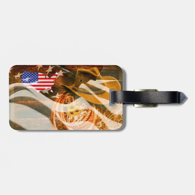 Cowboy Hat American Flag Sunray Gepäckanhänger (Rückseite horizontal)