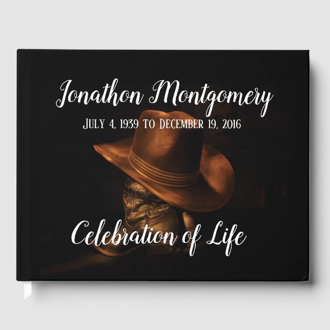 Cowboy Hat and Boots Celebration of Life Gästebuch (Vorderseite)