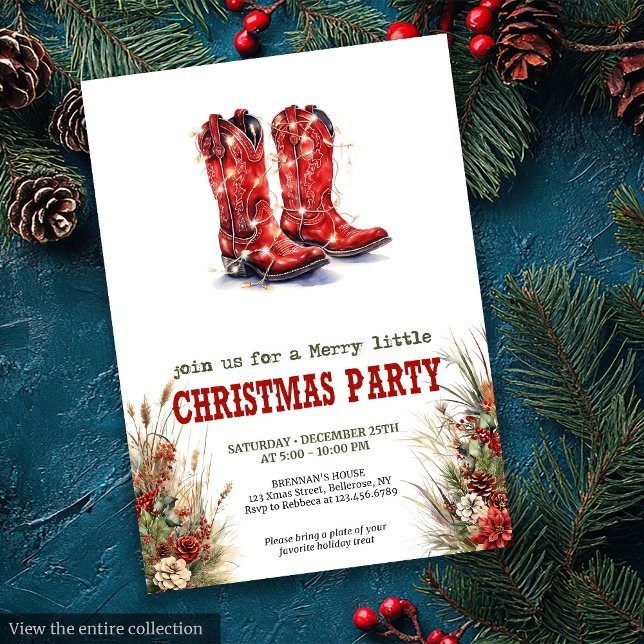 Cowboy Hat and Boots Christmas Party Invite Einladung (Cowboy Hat and Boots Christmas Party Invite)