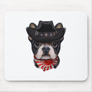 Cowboy Hat and Flag French Bulldog For Dog Lover Mousepad