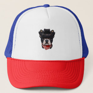 Cowboy Hat and Flag French Bulldog For Dog Lover Truckerkappe