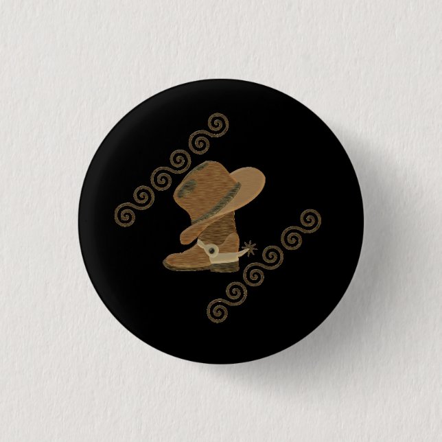 Cowboy Hat auf Cowgirl Boots Button (Vorderseite)