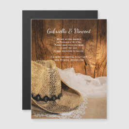 Cowboy Hat Barn Wood Western Hochzeit Retten Sie d Magneteinladung