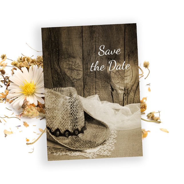 Cowboy Hat Barn Wood Western Hochzeit Retten Sie d Save The Date (Von Creator hochgeladen)