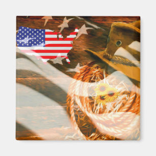 Cowboy Hat Lasso American Flag Sunray Magnet