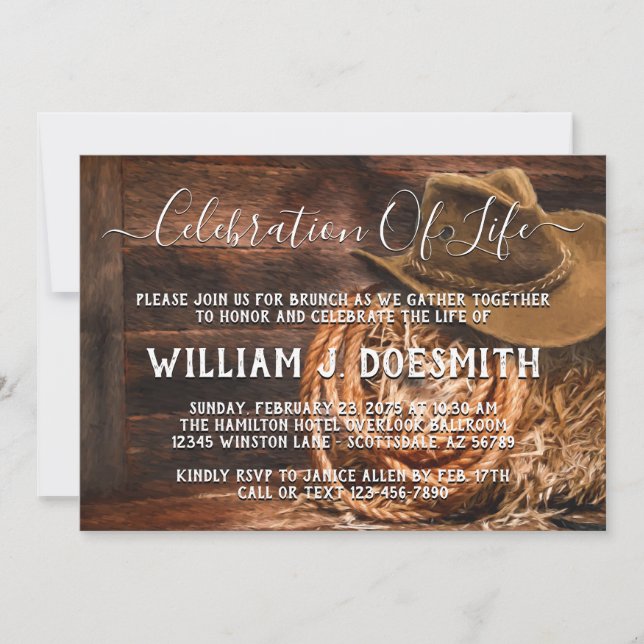 Cowboy-Hat-Memorial-Service-Ankündigung Einladung (Vorderseite)