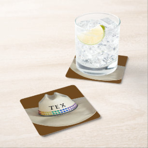 Cowboy hat Nashorn & Party Name Ihrer Wahl Rechteckiger Pappuntersetzer