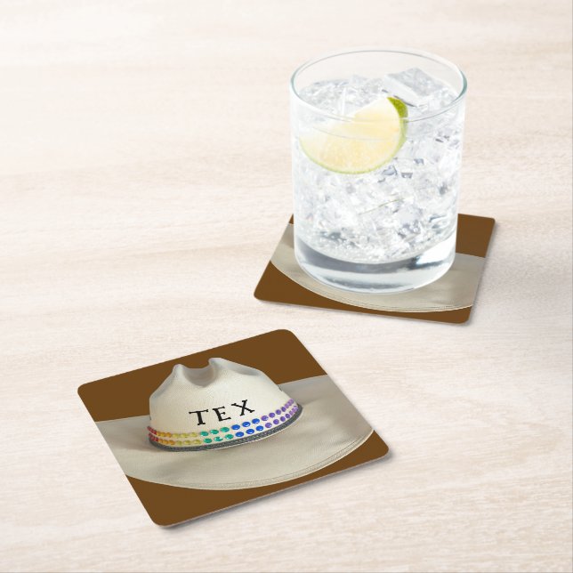 Cowboy hat Nashorn & Party Name Ihrer Wahl Rechteckiger Pappuntersetzer (Vor Ort)
