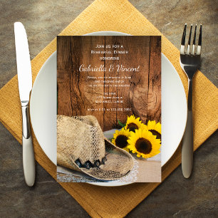 Cowboy Hat Sonnenblumen Barn Hochzeit Probe Dinner Einladung