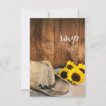 Cowboy Hat, Sonnenblumen Barn Wood Wedding RSVP Ca