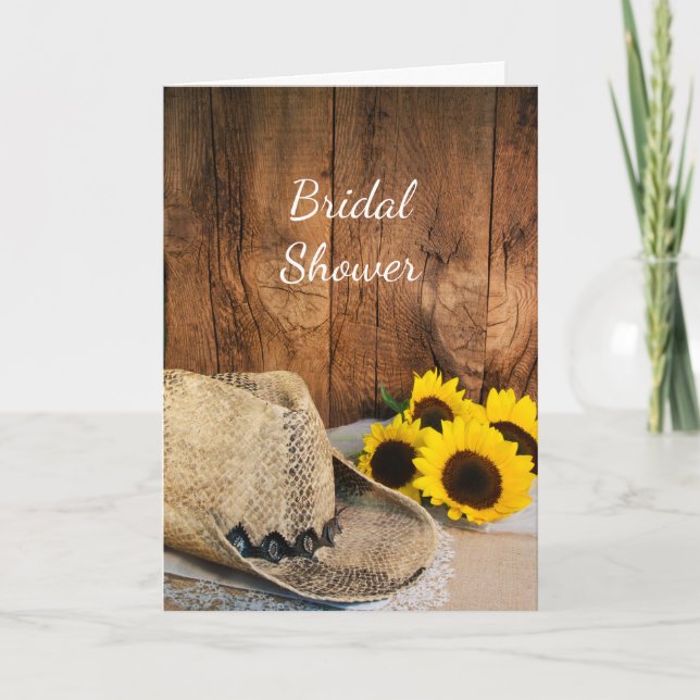 Cowboy Hat Sonnenblumen und Barnholz-Brautparty Einladung (Vorderseite)