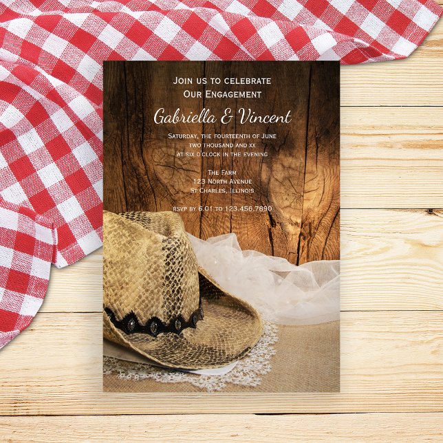 Cowboy Hat und Barn Wood Western Engagement Party Einladung (Von Creator hochgeladen)