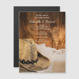 Cowboy Hat und Barn Wood Western Hochzeit Magneteinladung