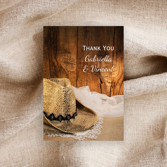 Cowboy Hat und Barn Wood Western Hochzeit Vielen D Dankeskarte (Von Creator hochgeladen)