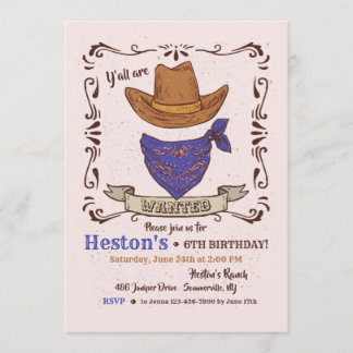 Cowboy Hat und Blue Bandana Einladung