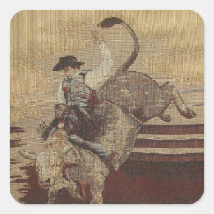 Cowboy herauf Stier-Reiter-Aufkleber Quadratischer Aufkleber