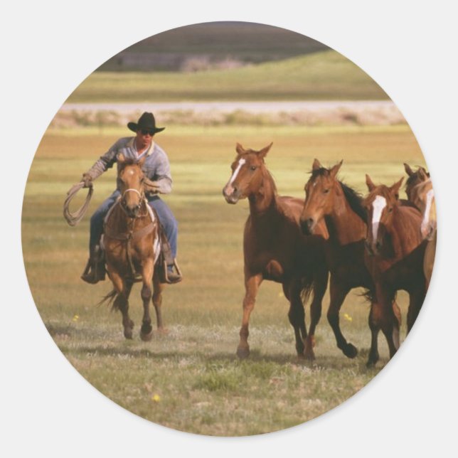 Cowboy Herding auf der Ranch Runder Aufkleber (Vorderseite)