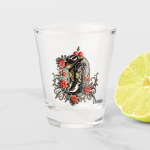 Cowboy-Herzen: Ein Gedicht aus Stiefeln und Blumen Schnapsglas