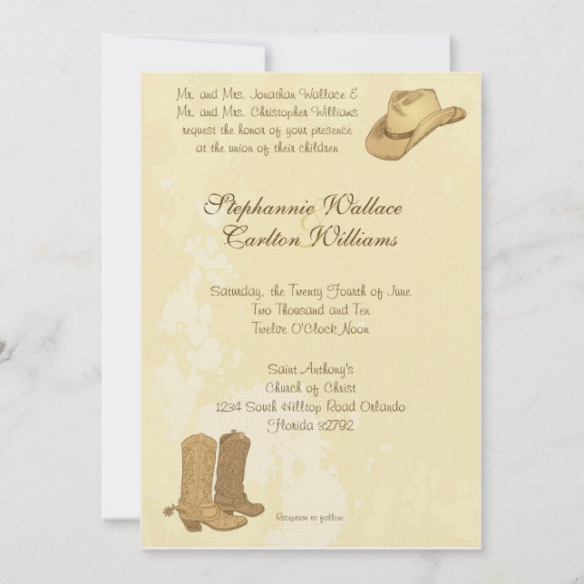 Cowboy Hochzeitseinladung Einladung (Vorderseite)