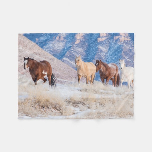 Cowboy Horse Drive auf der Hideout Ranch Fleecedecke (Vorderseite (Horizontal))