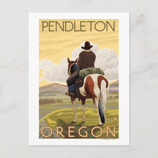 Cowboy & Horse - Pendleton, Oregon Postkarte (Vorderseite)