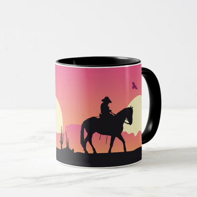Cowboy Horse Pink Sunset Wüste Tasse (VorderseiteRechts)