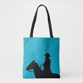 Cowboy & Horse Silhouette on Turquoise Tasche