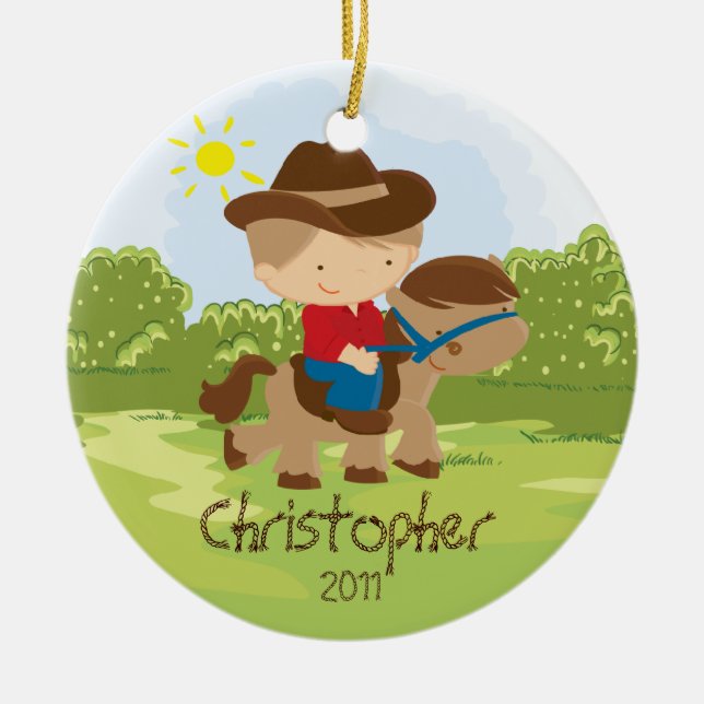 Cowboy Horseback Rider Boy Christmas Ornament (Vorne)
