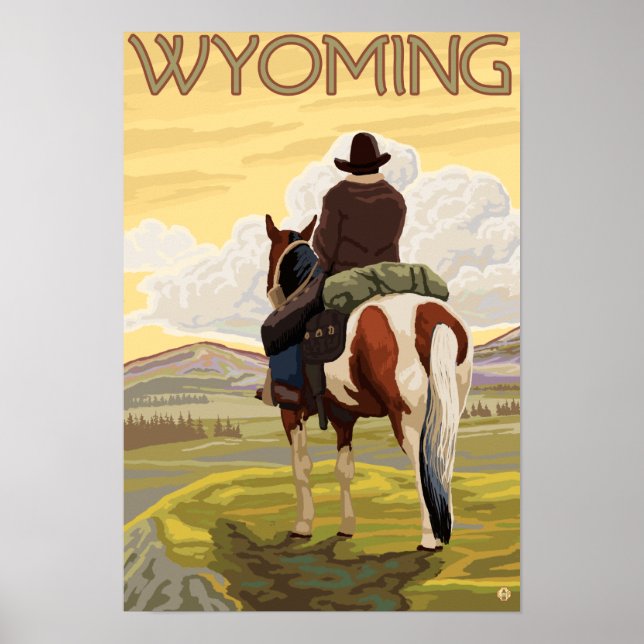 Cowboy & HorseWyomingVintage Affiche de voyage (Devant)