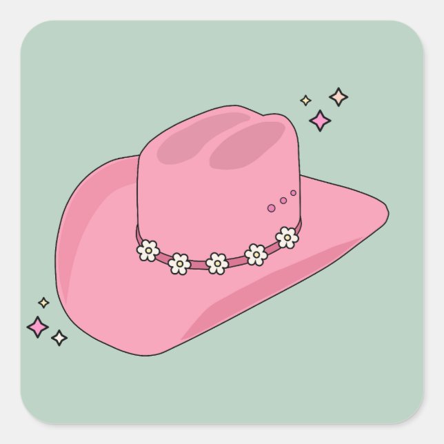 Cowboy Hut, pink und grün Quadratischer Aufkleber (Vorderseite)