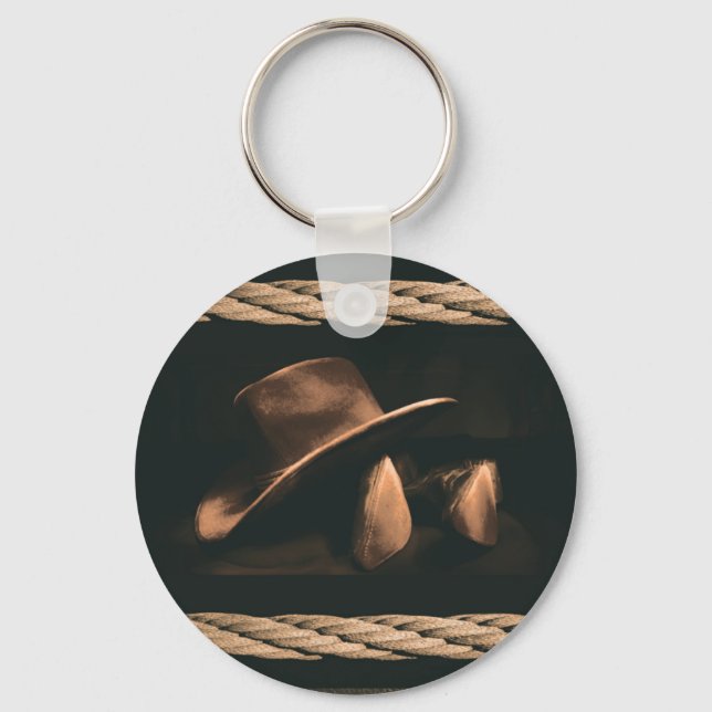 Cowboy-Hut, Stiefel und Seil-Western-Maskuline Schlüsselanhänger (Vorderseite)