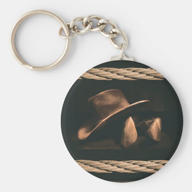 Cowboy-Hut, Stiefel und Seil-Western-Maskuline Schlüsselanhänger (Vorne)