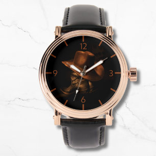 Cowboy-Hut und Lederstiefel Maskuline Armbanduhr