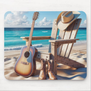 Cowboy-Hut und -Stiefel im Strand-Sand Mousepad