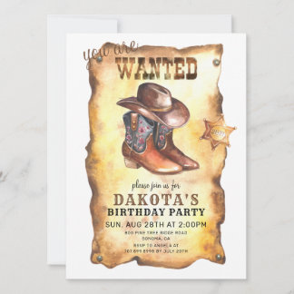 Cowboy-Hut und Stiefel zum Geburtstag Einladung