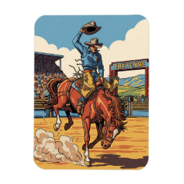 Cowboy in Rodeo in Cheyenne Wyoming Travel Magnet
