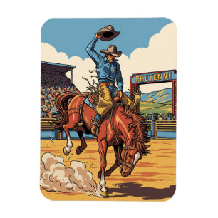 Cowboy in Rodeo in Cheyenne Wyoming Travel Magnet