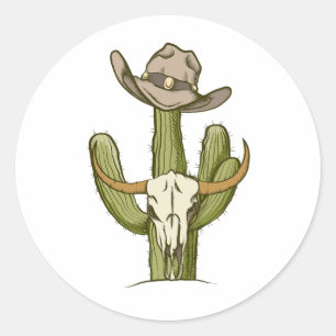 Cowboy in Western Cactus Yeehaw - Geschenkideen Runder Aufkleber