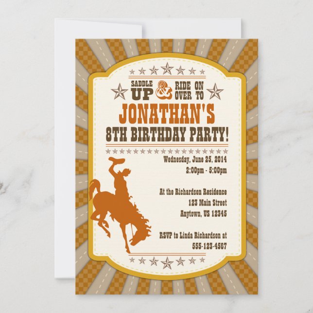 Cowboy Invitation de fête du 8e anniversaire (Devant)