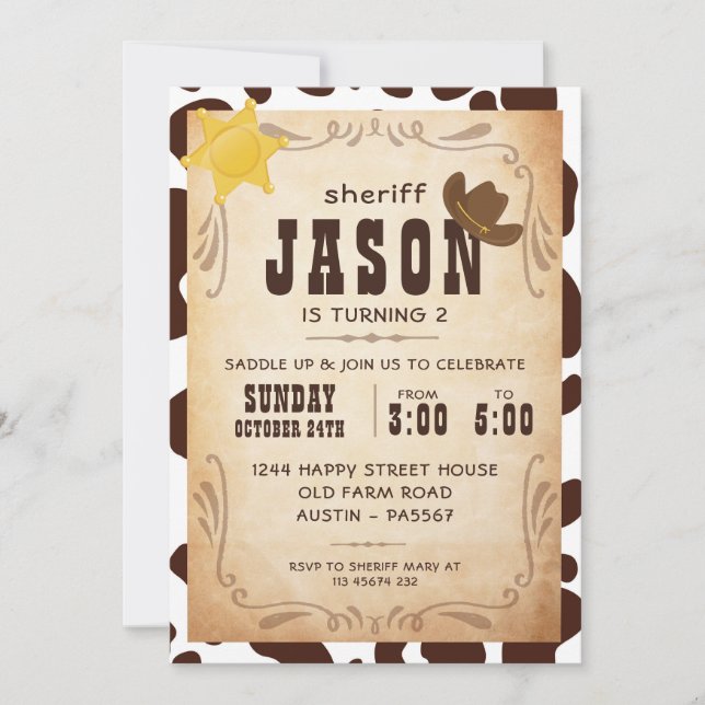 Cowboy Invitation for Birthday Party Sheriff West (Devant)