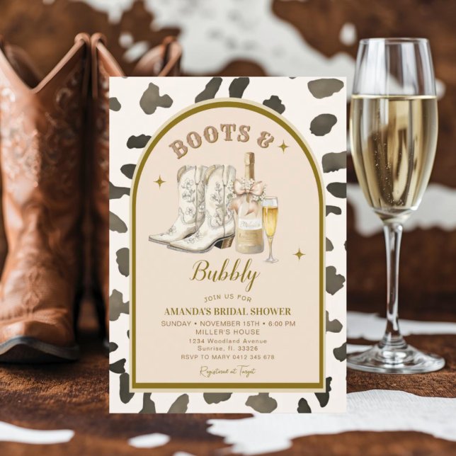 Cowboy Ivory Boots & Bubbly Brautparty Einladung (Von Creator hochgeladen)