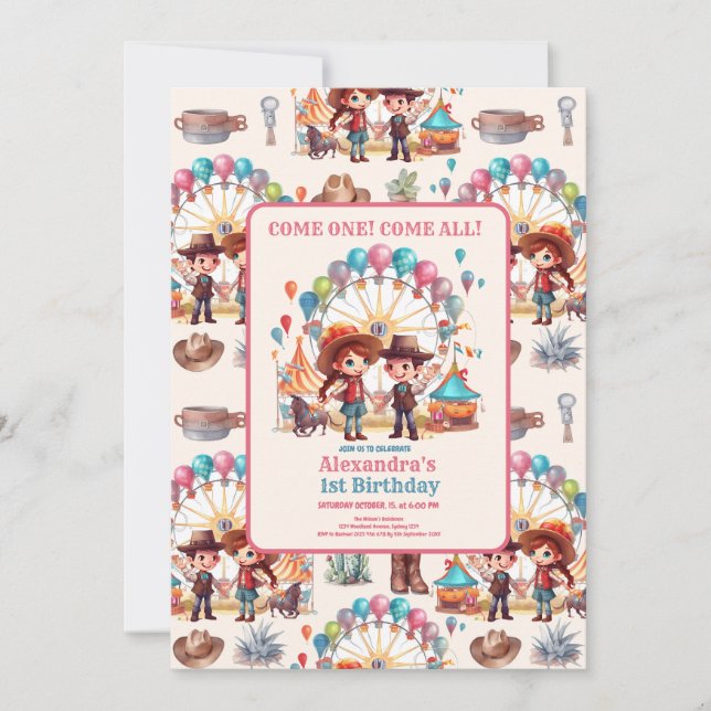 Cowboy-Karneval-Rundschau Geburtstag Einladung (Vorderseite)