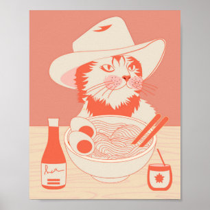 Cowboy-Katze isst Ramen Poster