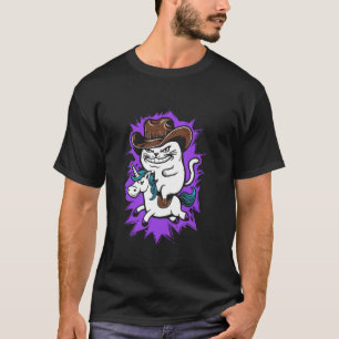 Cowboy-Katze reitet auf einem Einhorn - Lustige Gr T-Shirt