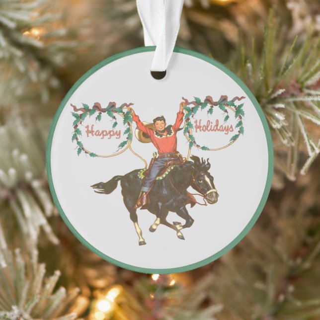 Cowboy kid auf Pferd mit Ropes Weihnachtsdesign Ornament (Baum)